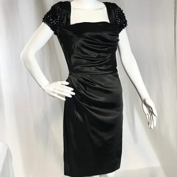 Badgley Mischka | Dresses | Badgley Mischa Vtg Black Cocktail Dress Sz 4 Holiday  Formal Black Satin Sequins | Poshmark
